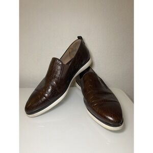 Cole Haan Grand Atlantic Slip On Brown Leather Loafers Women's 9.5 B Croc Print